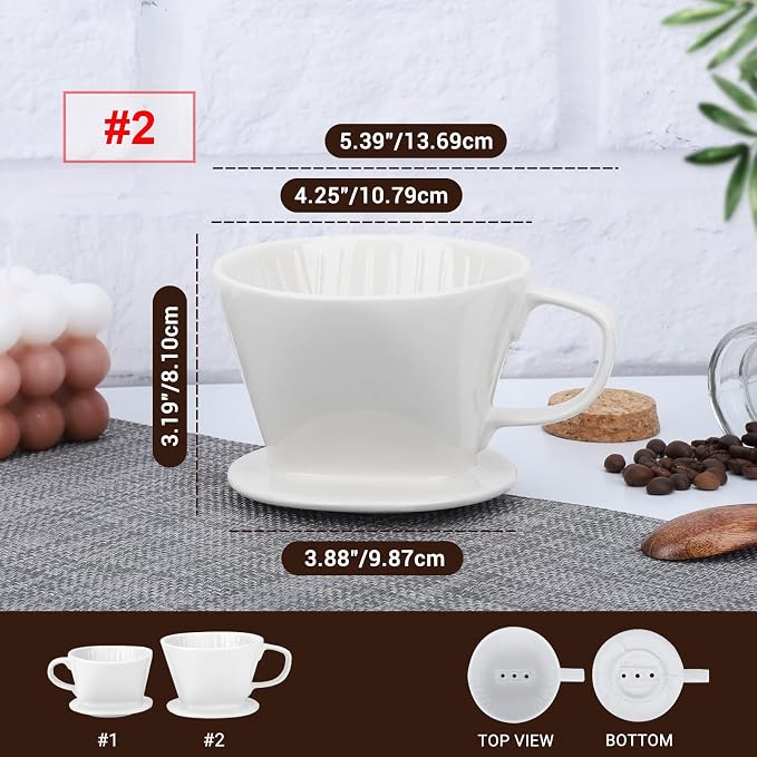 Segarty Pour Over Coffee Maker, Single Cup White Ceramic Coffee Dripper - Image 2