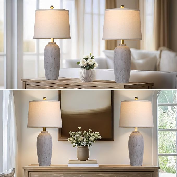 25“ Jar Table Lamps Set of 2, Ceramic Bedside Lamps - Image 7