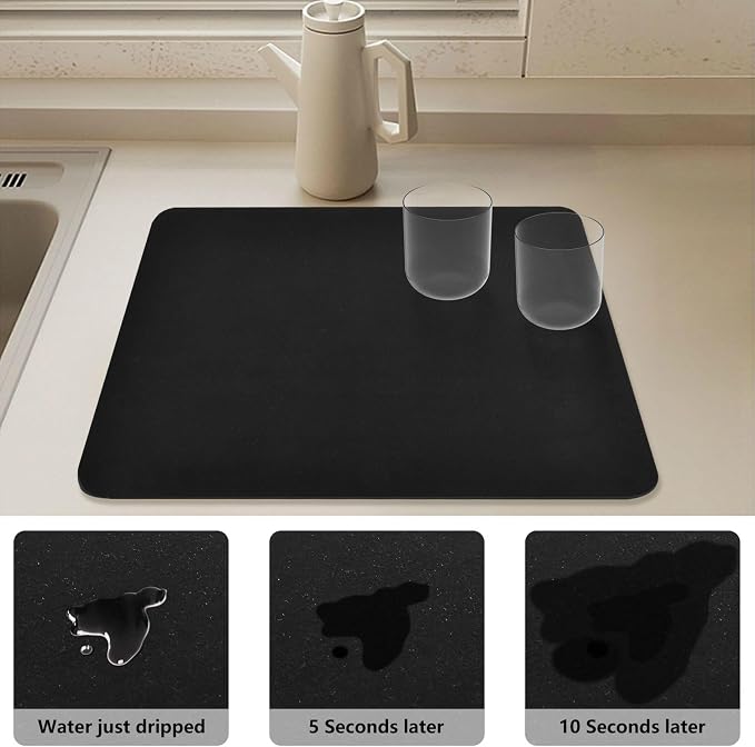 Black Dish Drying Mat for Kitchen Counter No-slip Rubber Bottom Drainer Mats - Image 4