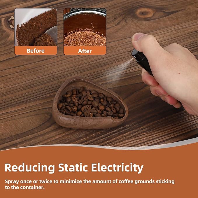 Coffee Bean Dosing Cup and Spray Bottle Set, Walnut Wood Bean Measuring Tray - Image 6