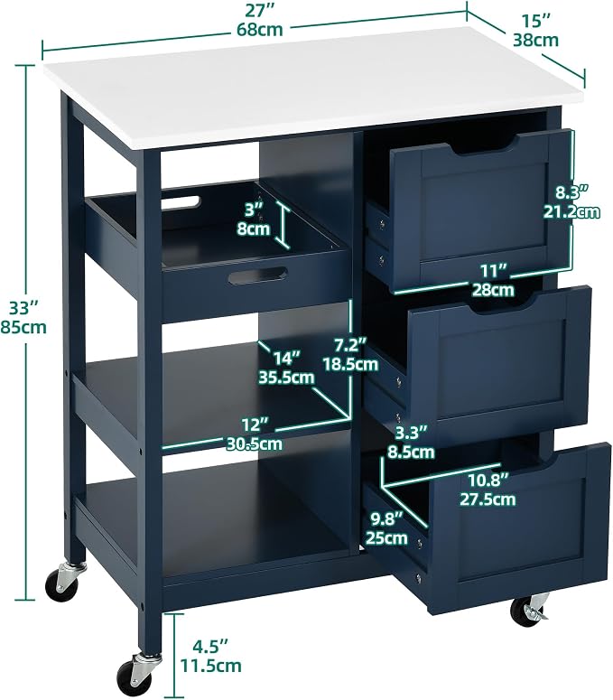 YITAHOME Small Solid Wood Top Kitchen Island Cart on Wheels - Image 5