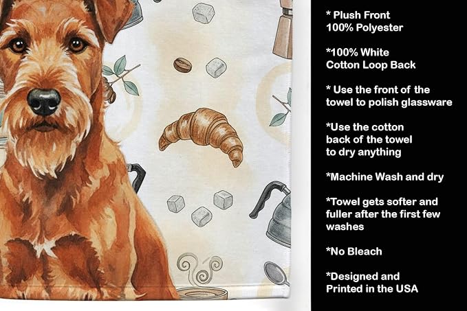 Caroline's Treasures Irish Terrier Coffee Bar Kitchen Towel Velour Plush Front - Image 4