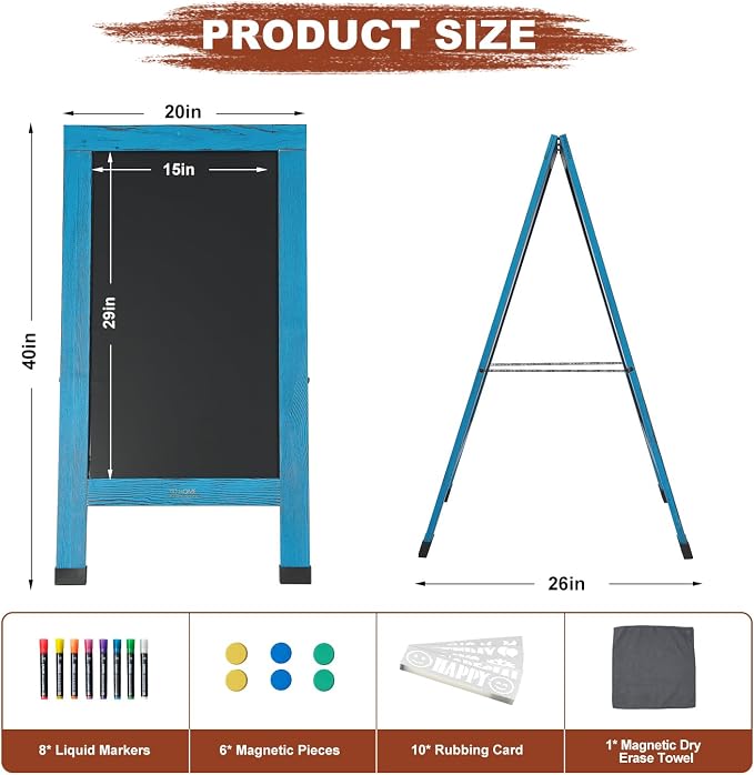 Wood Magnetic A-Frame Chalkboard Signs, Double-Sided Sidewalk Blackboard - Image 2