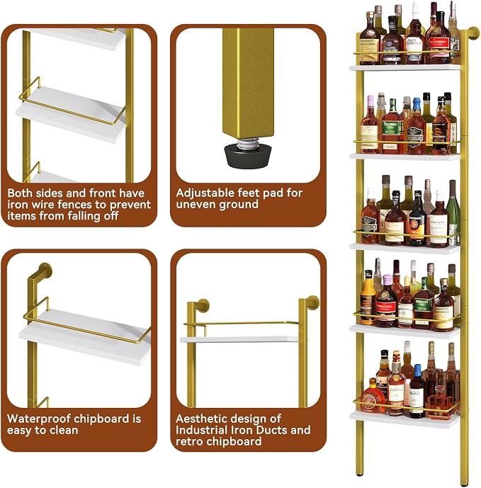 YMYNY 5-Tier Freestanding Wine Rack, UHWR001G | - Image 5