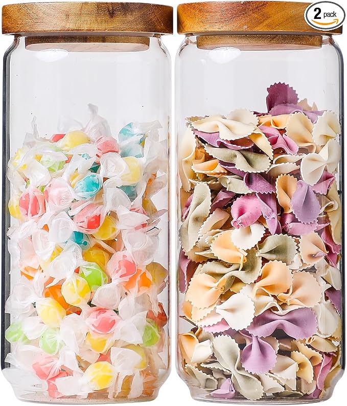Glass Jar with Lid 3.54 Inch Wide, 34 OZ Airtight Food Storage Containers Glass by BaoFull