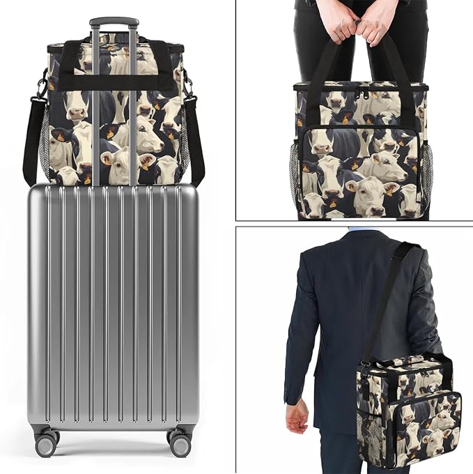 Cute Cow Print Coffee Maker Carring Bag, Large Insulated Storage Organizer Case - Image 7