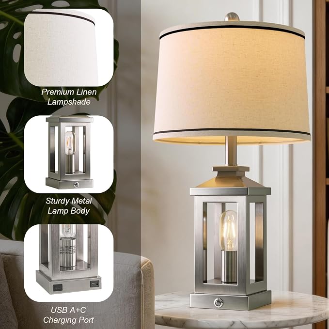 G-SAFAVA 24" Table Lamps for Living Room Bedroom Modern Metal Bedside Lamps Set - Image 8