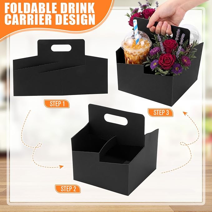 Jetec 50 Pcs 4 Cup Black Drink Carrier - Image 7