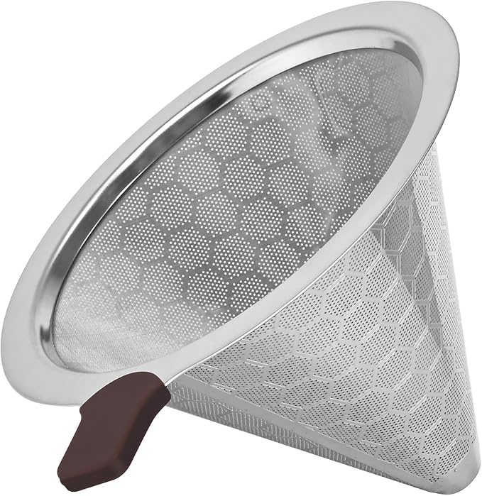 Reusable Stainless Steel Pour Over Coffee Filter Cone, Dual-Mesh Metal Dripper by TECHSHARE%C2%AE