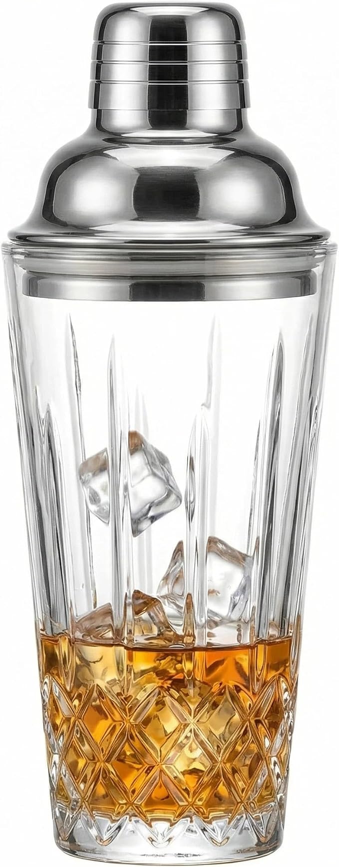 Cut Crystal Glass Cocktail Shaker - 15oz Lead-Free Crystal Shaker - Premium by Fioance