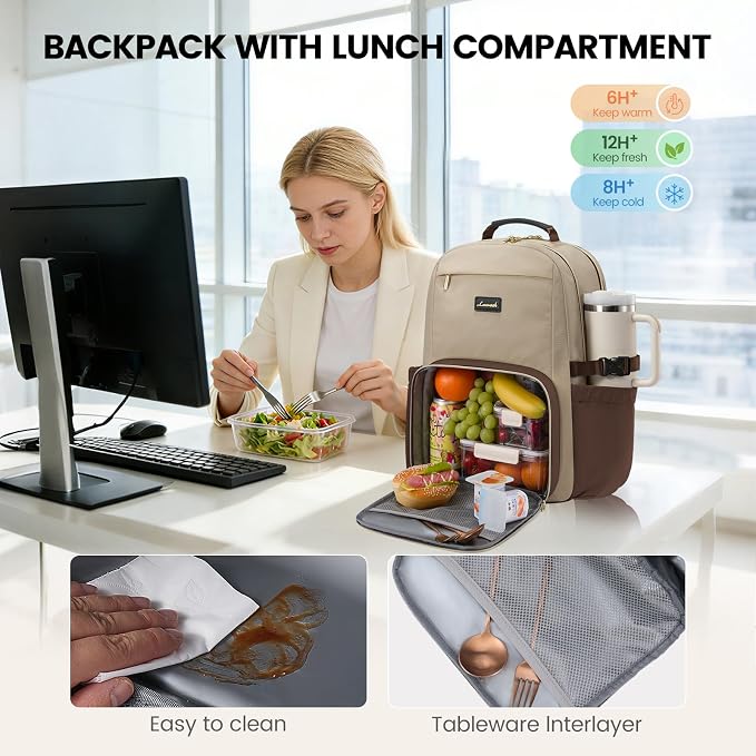 LOVEVOOK Lunch Backpack with Lunch Compartment, 15.6Inch Laptop Work Travel - Image 2