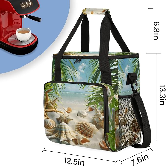 Ocean Beach Seashell Palm Tree Coffee Maker Carring Bag, Large Insulated - Image 2