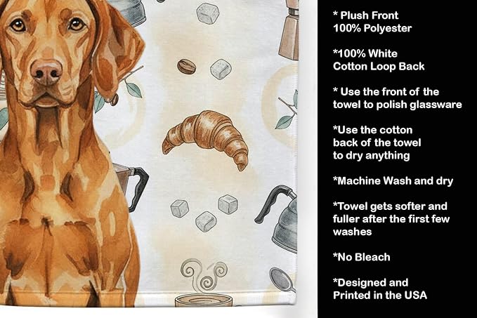 Caroline's Treasures Vizsla Coffee Bar Kitchen Towel Velour Plush Front and - Image 4