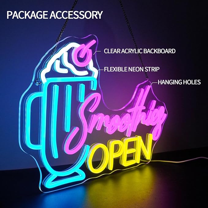Smoothies Open Neon Sign Dimmable Frozen Fruit Smoothie Neon Light Sign - Image 3