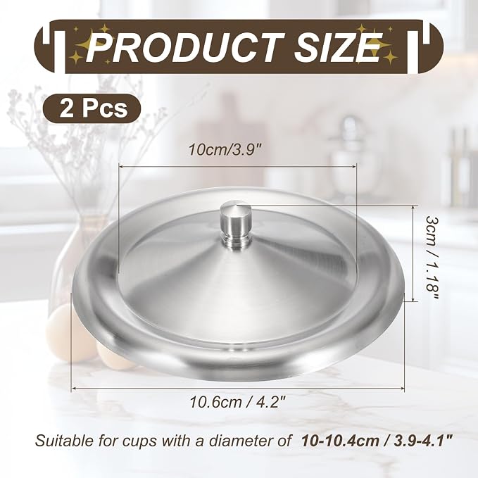 uxcell 2Pcs Stainless Steel Mug Cover, 4.2" Universal Cup Lid Dust Prevention - Image 2