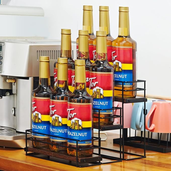 9 Bottle Coffee Syrup Organizer Rack, 3 Tier Coffee Syrup Bottle Stand Holder - Image 2