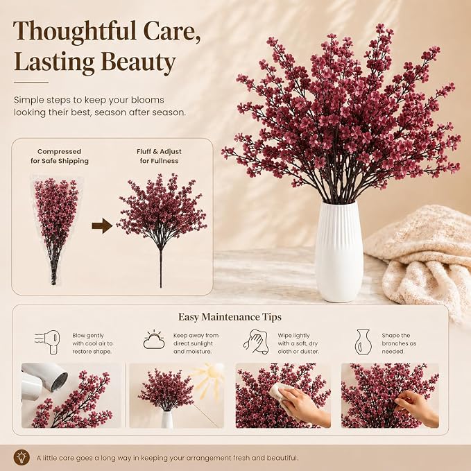 Mandy's 6 Bundles Artificial Mauve Baby’s Breath Flowers | 18.5 Inch Silk - Image 6