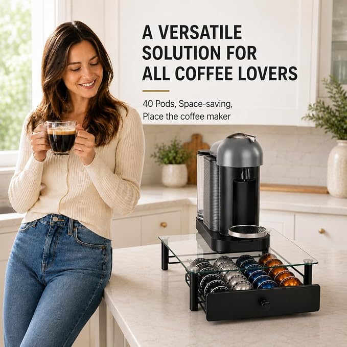 Tempered Glass Coffee Pod Drawer, Nespresso Vertuo Capsule Holder Organizer - Image 7