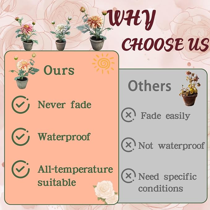 Champagne Dahlia Flowers Fake Silk Mums Flower Artificial Chrysanthemum Flowers - Image 4