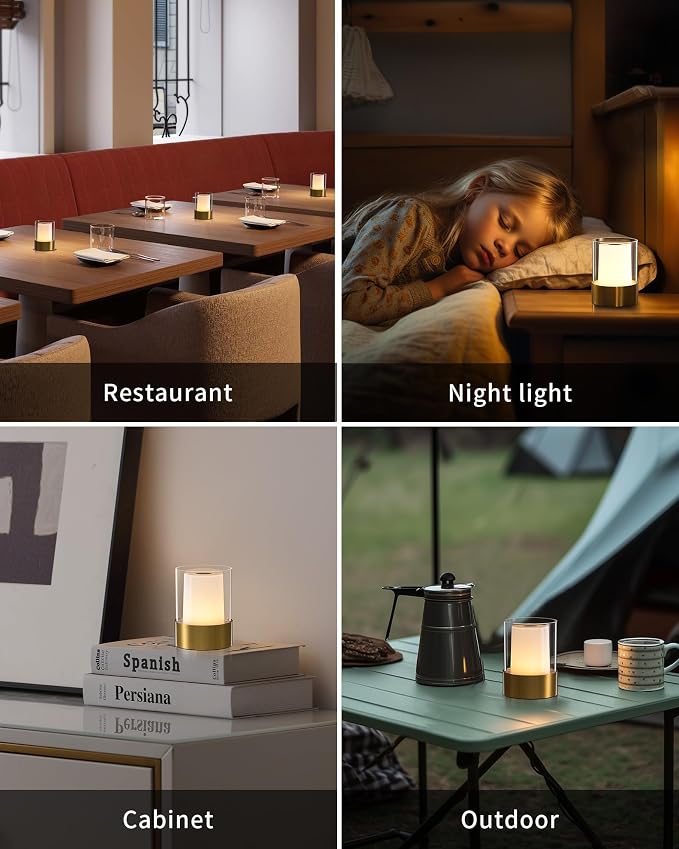 LED 4" Small LED Battery Operated Lamp Set of 2, Cordless Rechargeable Table - Image 6
