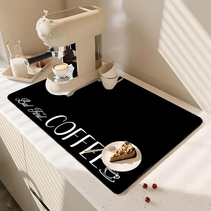 Coffee Bar Mat Rubber Dish Drying Mat by PtRug