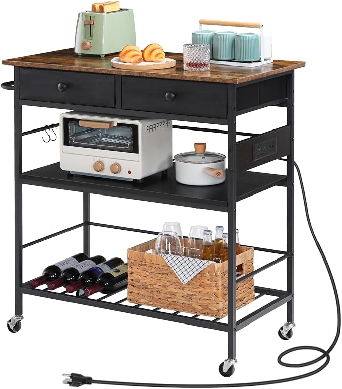 HOOBRO Kitchen Island with Storage, Rolling Island Cart - Image 9