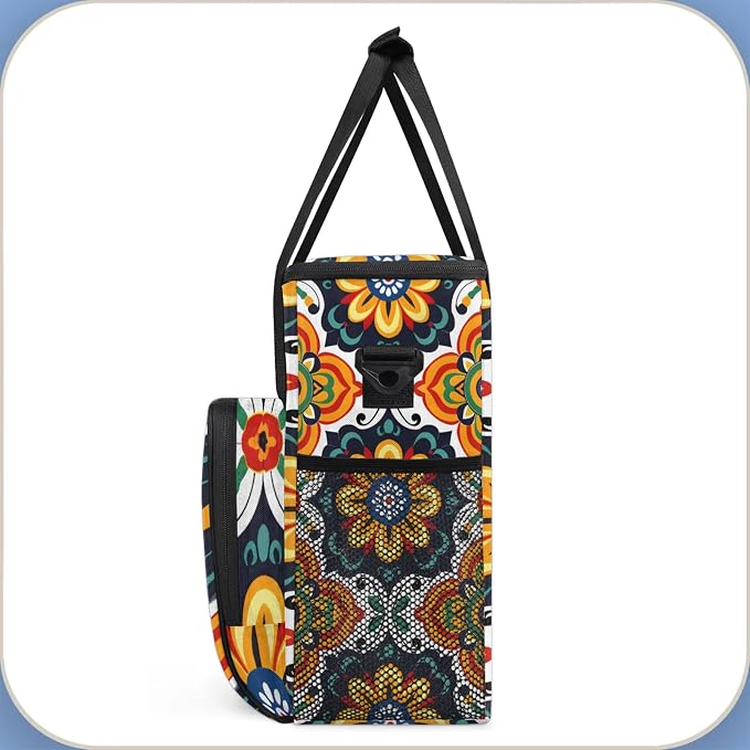 Mexican Art Flowers Coffee Maker Carring Bag, Large Insulated Storage Organizer - Image 4