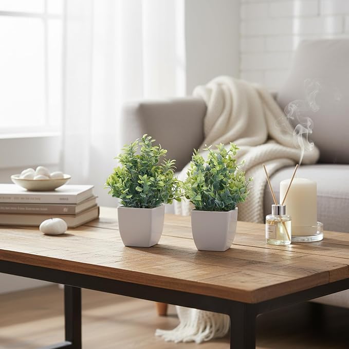 CEWOR Fake Plants 4 Packs Small Artificial Greenery Mini White Potted Plants - Image 6