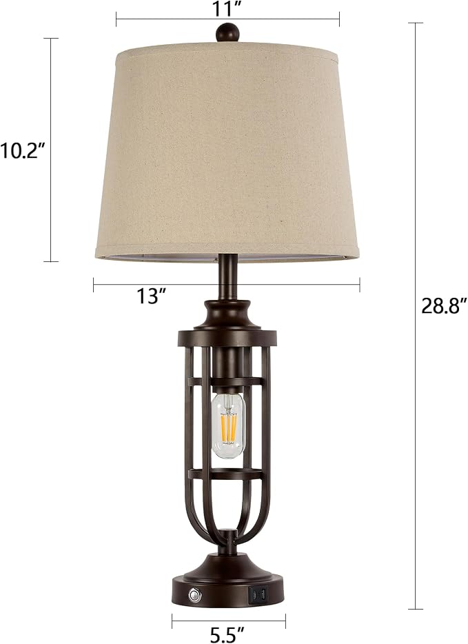 28.8" Farmhouse Table Lamps for Living Room Set of 2, Touch Lamps for Night - Image 6