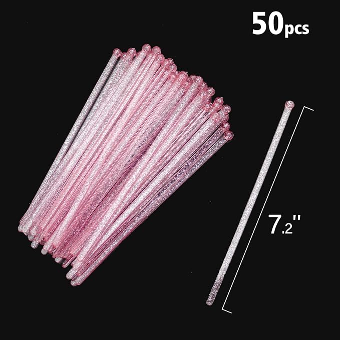hapray 50-PCS Pink Glitter Plastic Swizzle Sticks, Crystal Cake Pops, Cocktail - Image 6