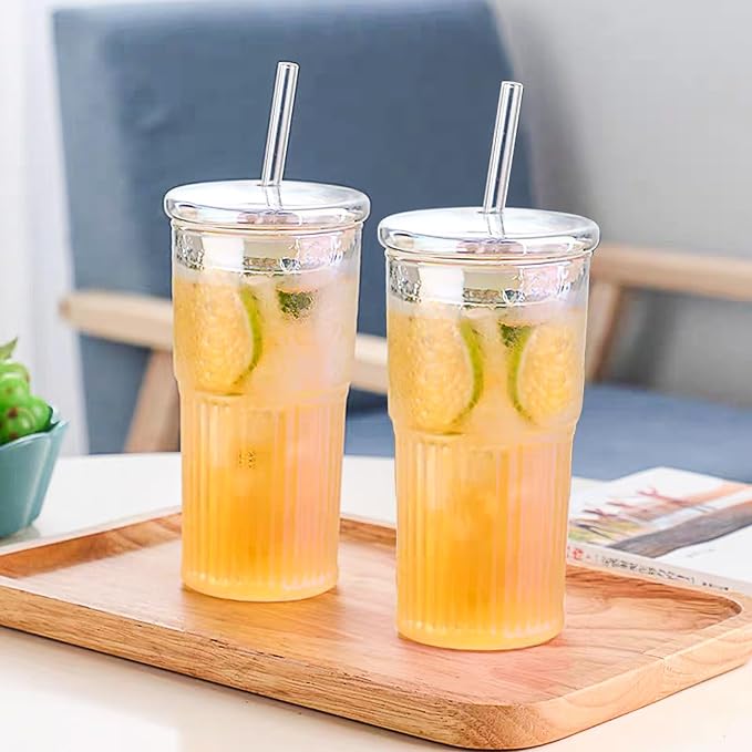JunVpic Glass Cups with Lids and Straws, 20 OZ Multi Iced Coffee Glasses - Image 5