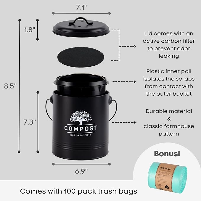 Perfnique Kitchen Compost Bin, 1.3 Gallon Countertop Compost Bin - Image 2