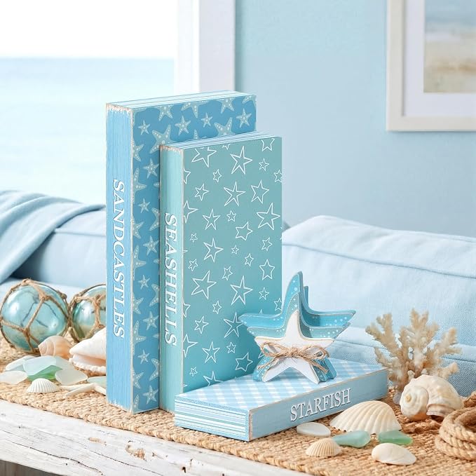 Amyhill 4 Pcs Beach Table Decor, Wooden Coastal Decorative Books - Image 6