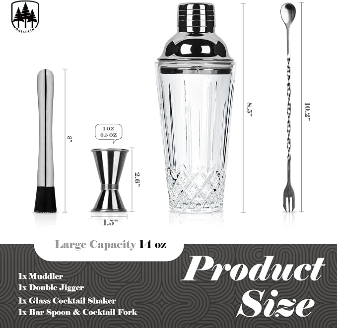 4-Piece Glass Cocktail Shaker Set - Image 3