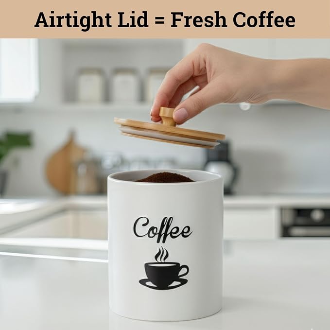Ceramic Coffee Canister - 12 oz White Airtight Canister - 5 x 6 inch Coffee - Image 3