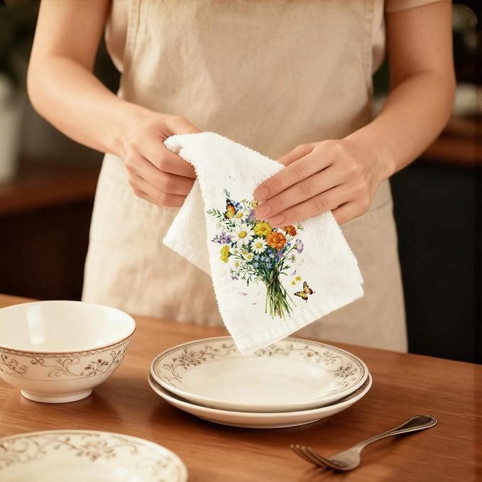 CUTHOLLOW Daisy Flowers Bouque Decorative Kitchen Towels Set of 4, - Image 6