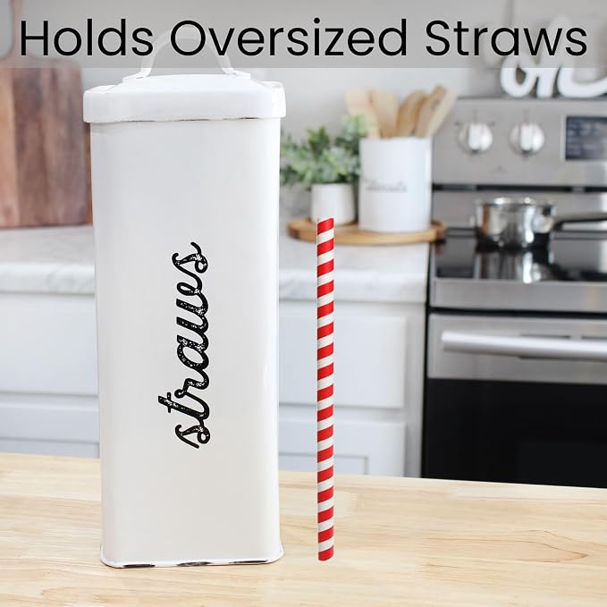 AuldHome Design Farmhouse Enamelware Straw Holder; Rustic Metal Straw Storage - Image 8