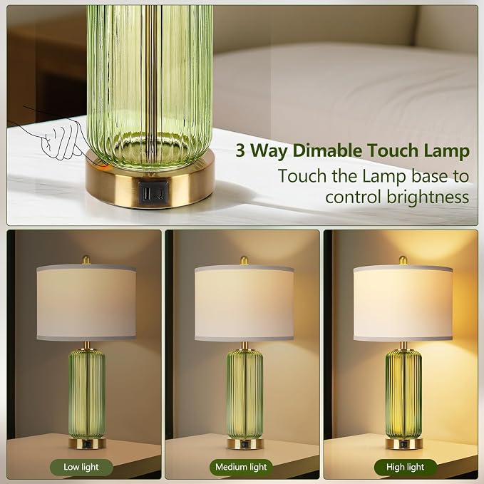 Table Lamps Set of 2 with Touch Control, 3-Way Dimmable Nightstand Lamp with - Image 2