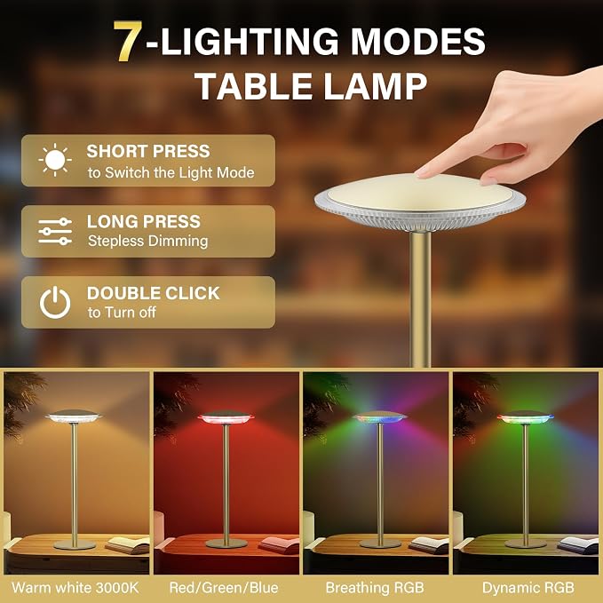 LED Cordless Table Lamp Rechargeable Battery Desk lamp, Brightness Dimmable - Image 7