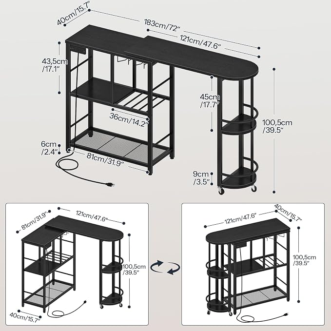 HOOBRO L-Shaped Bar Table, Home Bar Unit - Image 2