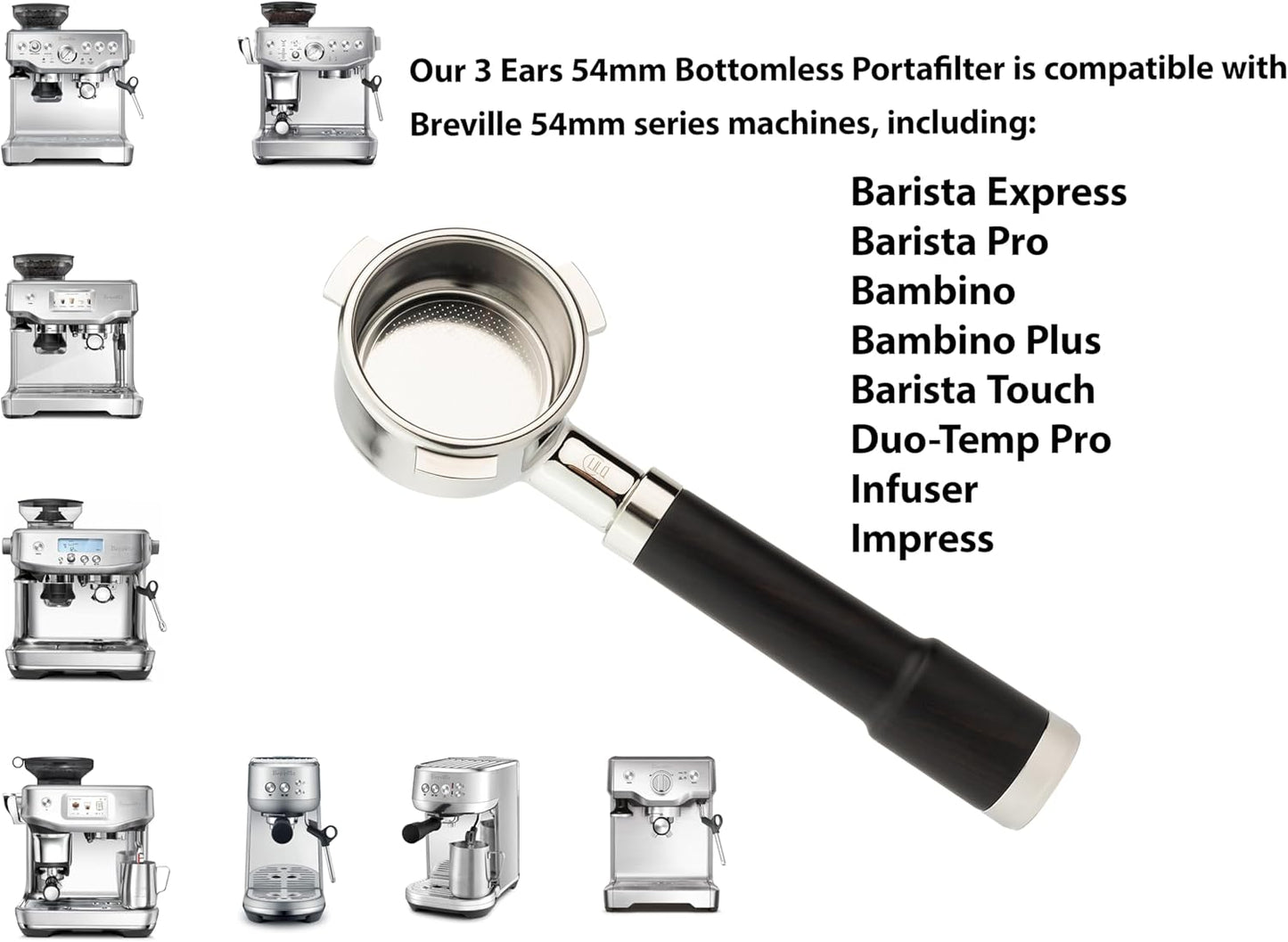 LILQ 54mm Spouted Portafilter Compatible with Breville Barista Express, Barista Pro, Bambino, and More – 18-20g basket included (Maple, Double Spouts)