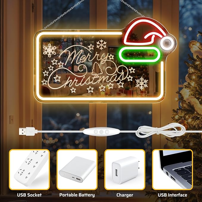 16.5 x 10’’ Mirror Merry Christmas Neon Sign, Carving LED Sign - Image 4
