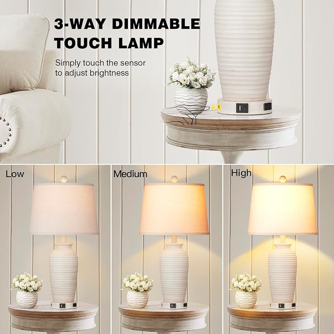 CINSARY 24.3" Farmhouse Jar Table Lamps Set of 2, 3 Way Touch Control Rustic - Image 3