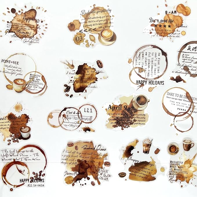 40pcs PET Transparent Clear Coffee Stain Quotes Stickers Decals Bulk Vinyl by ZIKERVDO