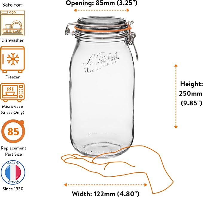 Le Parfait Super Jar 2L French Glass Preserving Jar w/Airtight Rubber Seal & - Image 5