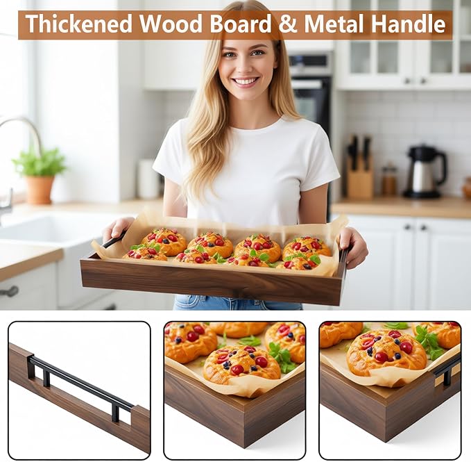 Acacia Wood Serving Tray, 17x13in Ottoman Tray - Image 3