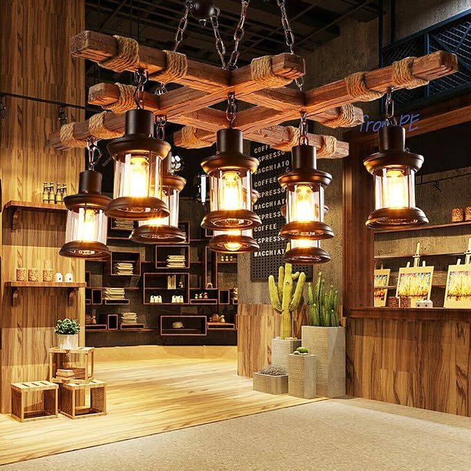 Farmhouse Pendant Light Chandelier Farmhouse Wooden Hanging Island Lighting by OUKANING