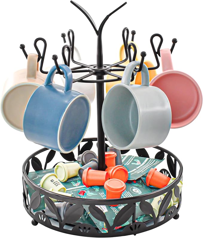 VANRA Coffee Mug Holder Stand 6 Hooks Rotating Mug Rack Countertop by VANRA