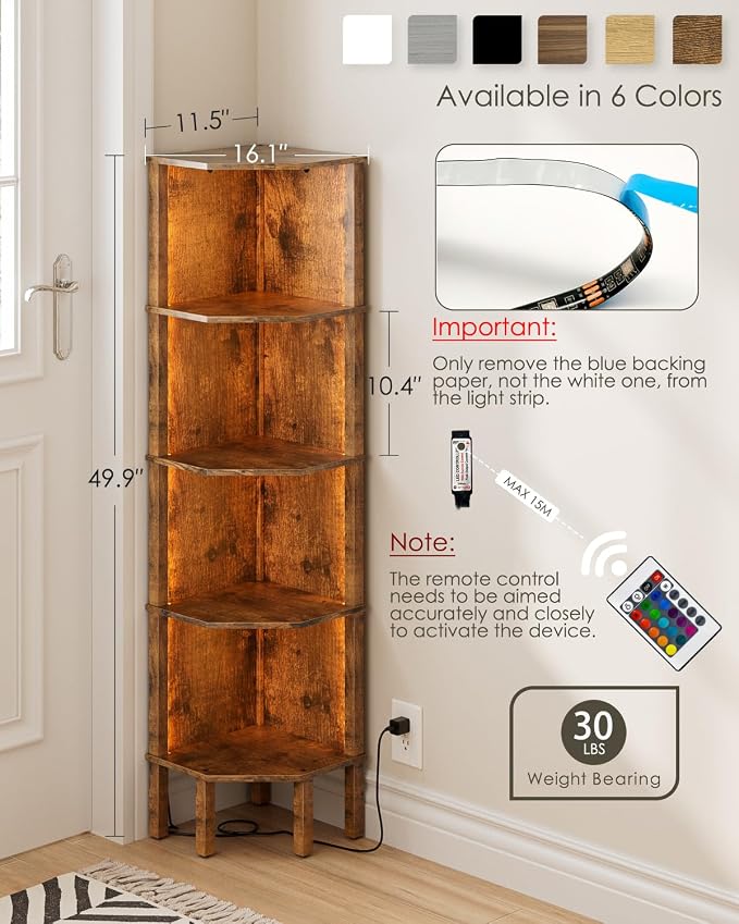 Corner Shelf Stand, 5 Tier Corner Bookshelf, Corner Furniture - Image 2