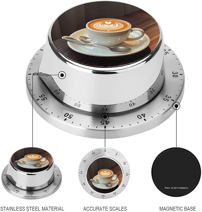 Coffee Cups Kitchen Timers for Cooking 60 Minute Wind Up Timer, Magnetic Back - Image 3